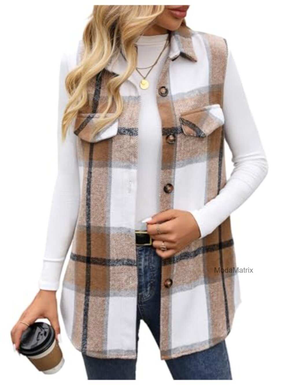 Women's Flannel Plaid Vest Button Down Sleeveless Shacket